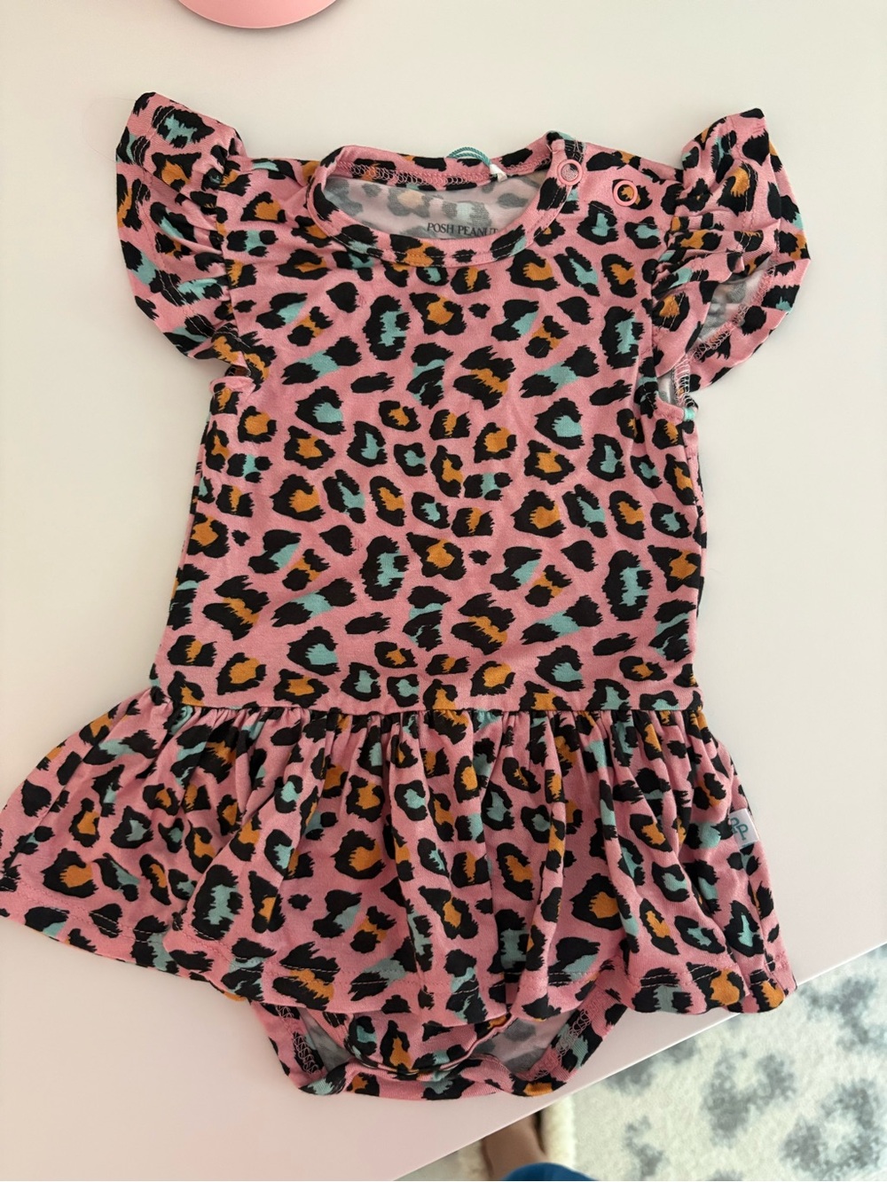 Posh Peanut Pink Leopard Print Flutter Sleeve Top